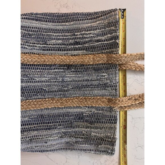 Straw Beach Shoulder Bag Boho Woven Mudpie India Jute Raffia Blue Metallic - Picture 10 of 10